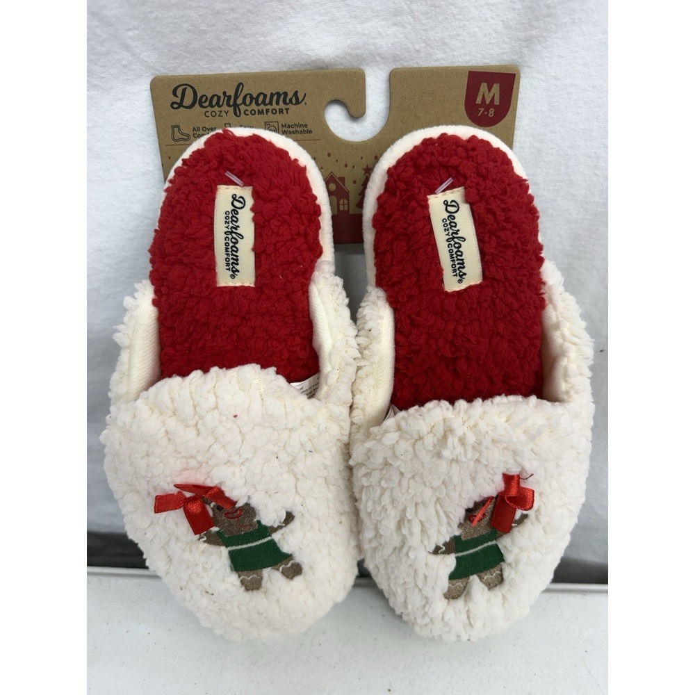 Dearfoams slippers 7-8 Christmas Cream Color With Gingerbread